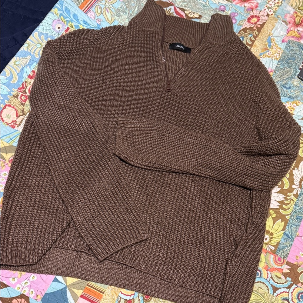 Womens‎ Brown Half-Zip Sweater